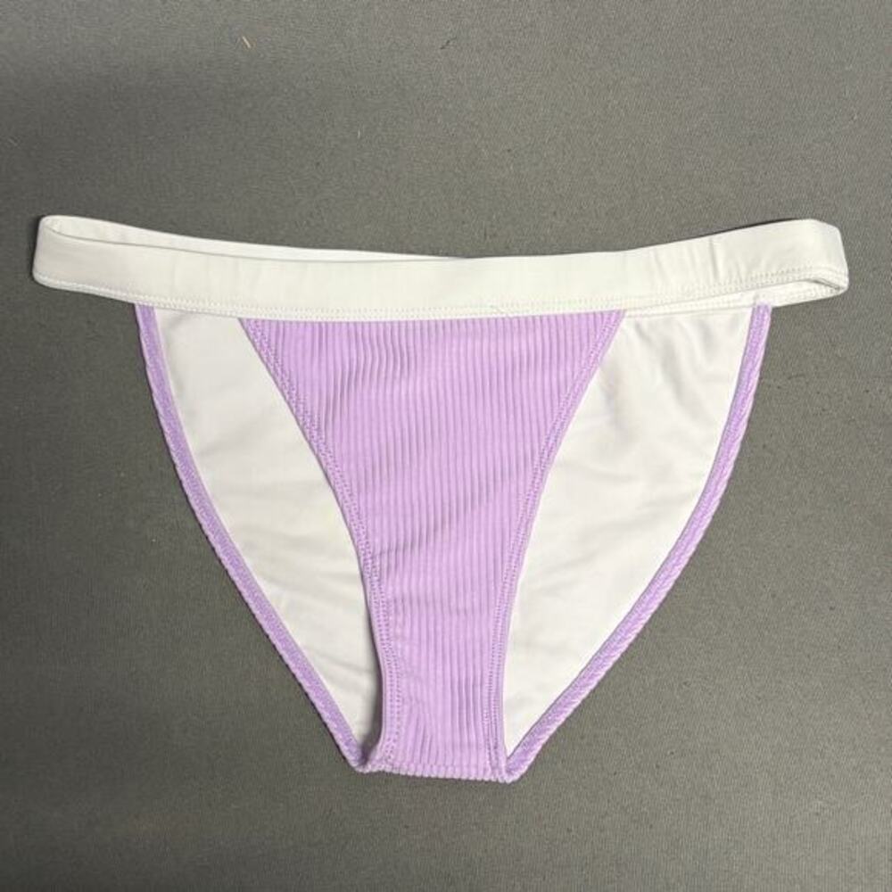 Tularosa Women's Shore Lavender Ribbed High Cut‎ Bikini Bottoms Small